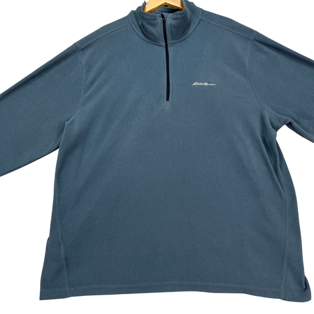 Eddie Bauer Pullover Mens Large Blue Long Sleeve 1/4 Zip Polartec Fleece STAIN